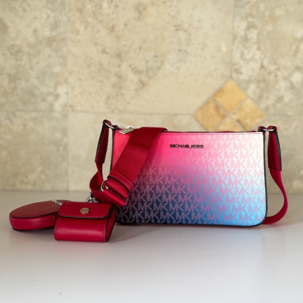 Michael Kors Jet Set Crossbody Bag Tech Attached MK UniCorn Dark Raspberry - Picture 2 of 14